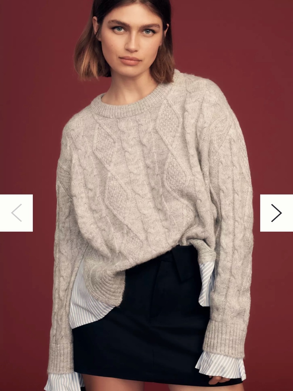 By Anthropologie Cable Twofer Tie Sweater Grey Blue Knit Fall Size XL Coquette